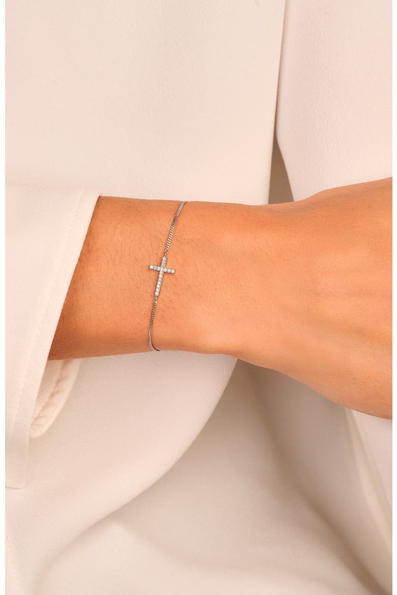Faith Diamond Bracelet |  17 natural diamonds | 925 Sterling Silver | Bracelet on Chain | 6.1 - 6.5 - 6.9 in | White Rhodium, Alternate, color, White Rhodium