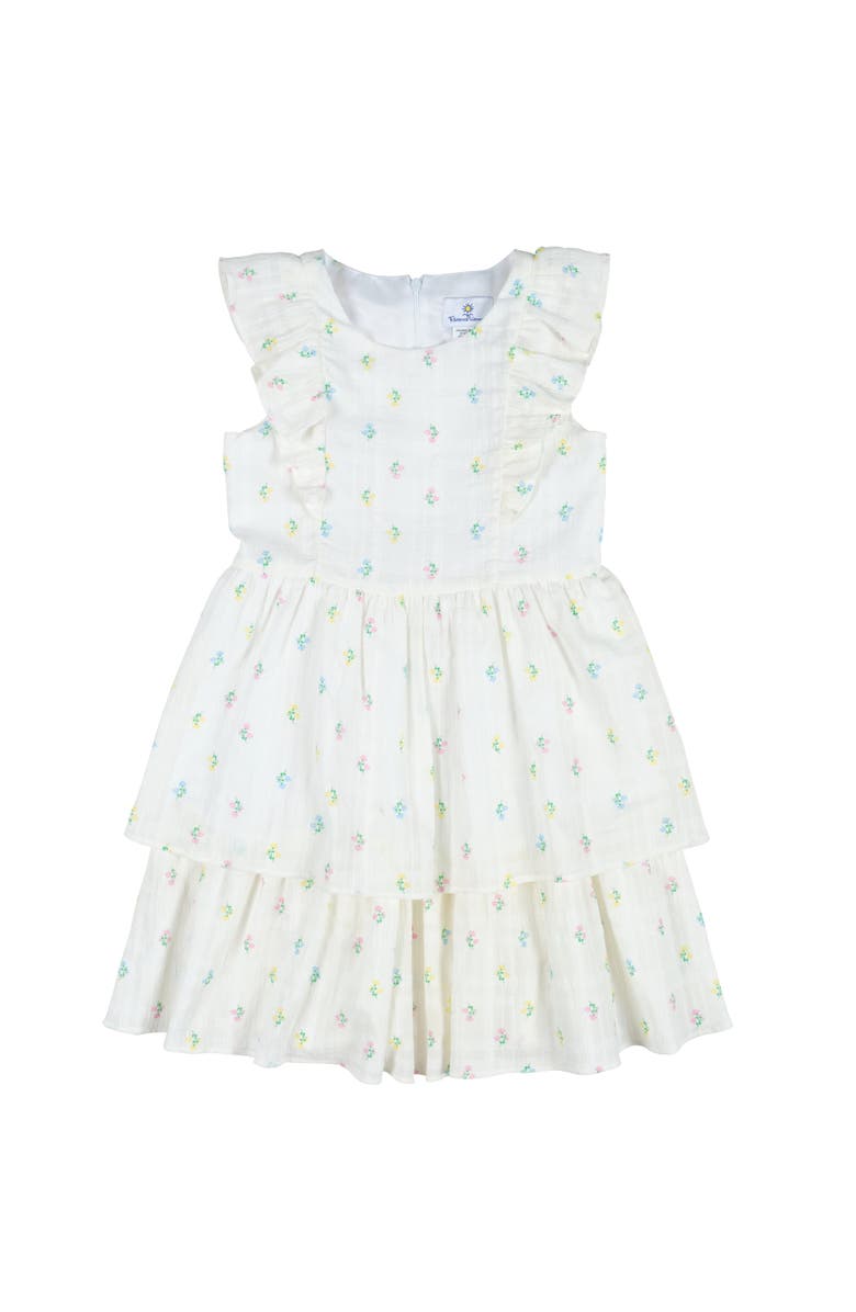 Florence Eiseman Printed Floral Dress With Ruffles, Main, color, White / Multicolor