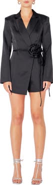 Endless Rose Corsage Tie Long Sleeve Romper