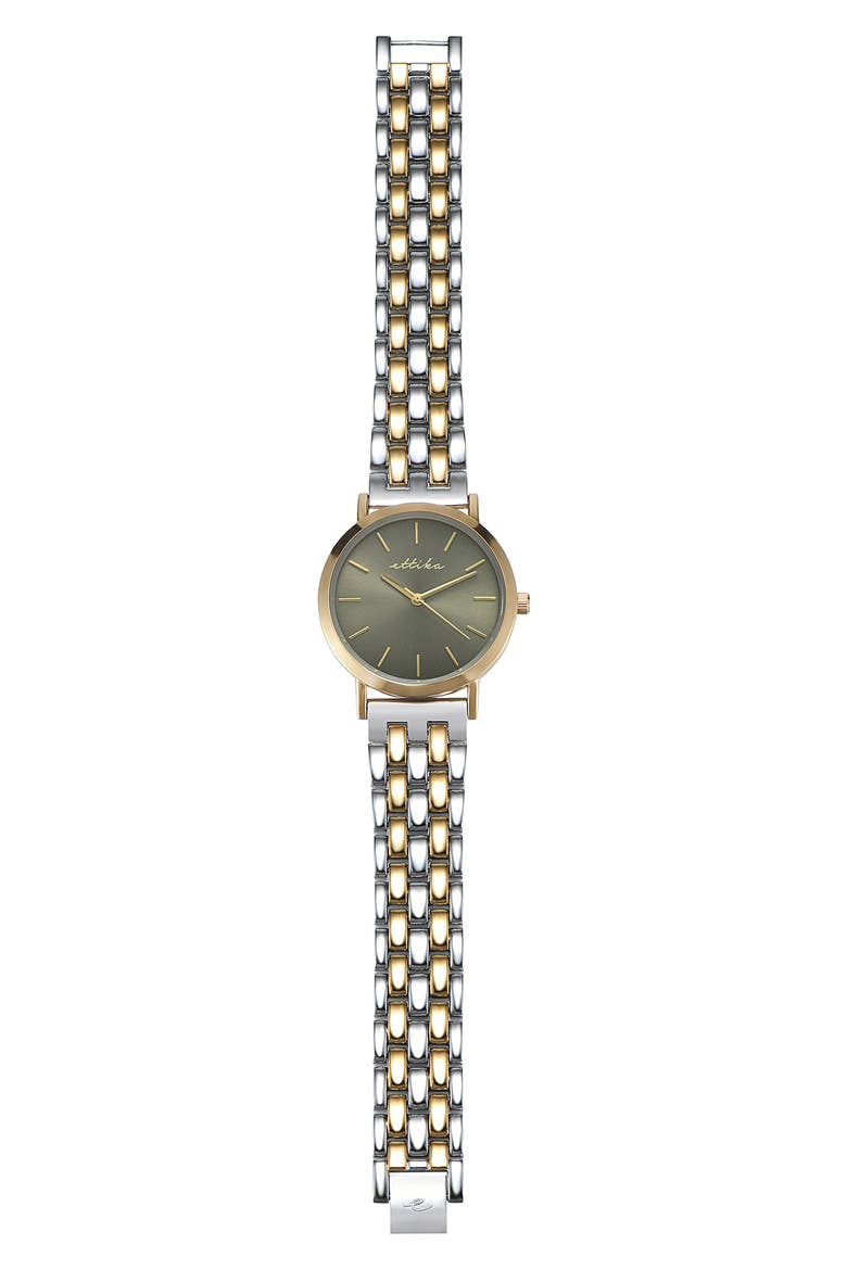 Classic Round Dial Two-Tone Bracelet Watch, Alternate, color, OLIVE AND MIXED METAL