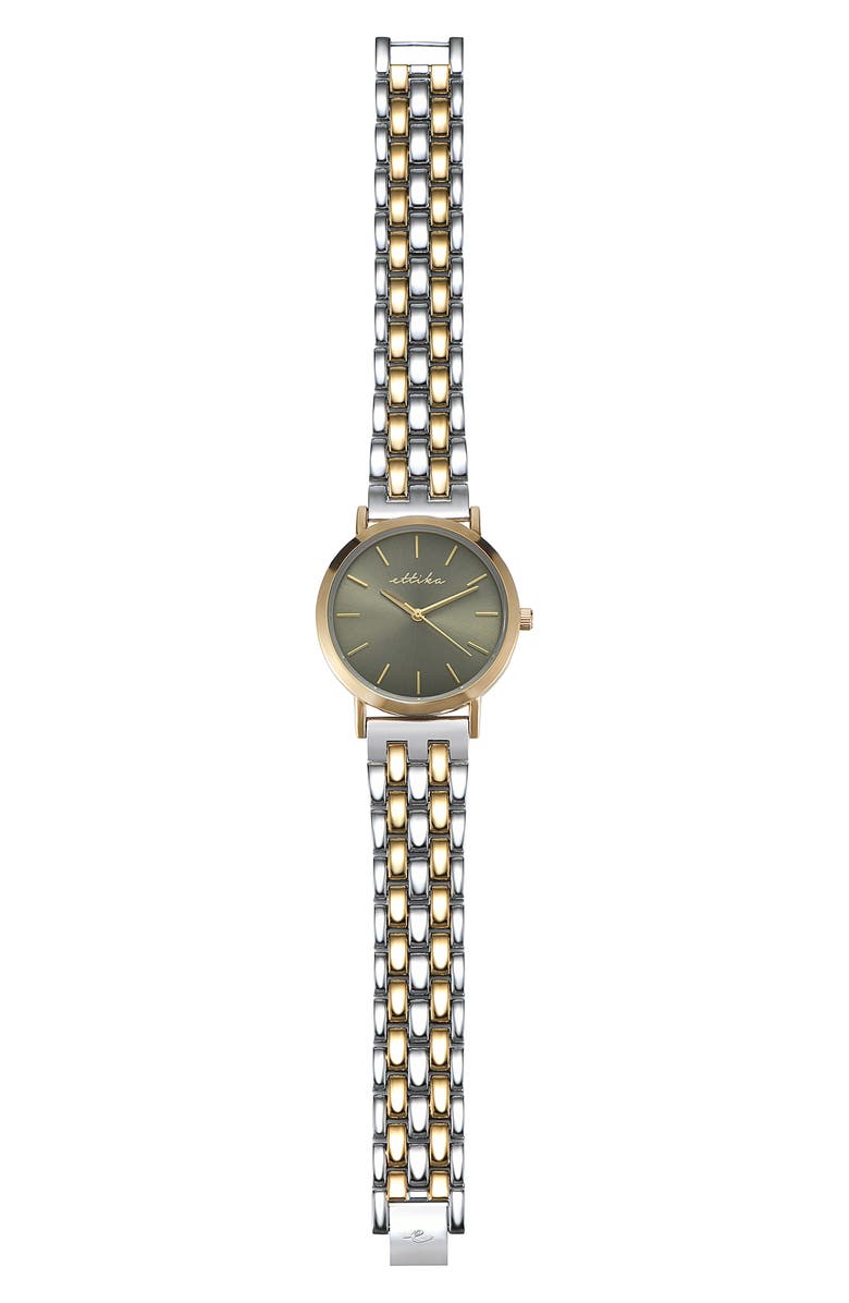 Ettika Classic Round Dial Two-Tone Bracelet Watch, Alternate, color, Olive And Mixed Metal