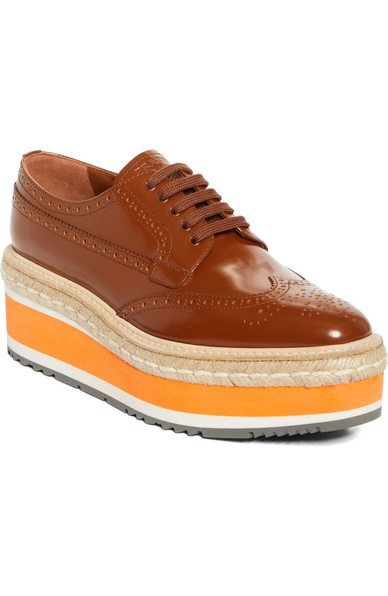 Prada Re-Edition 2011 Platform Wingtip Oxford, Main, color, Tabacco
