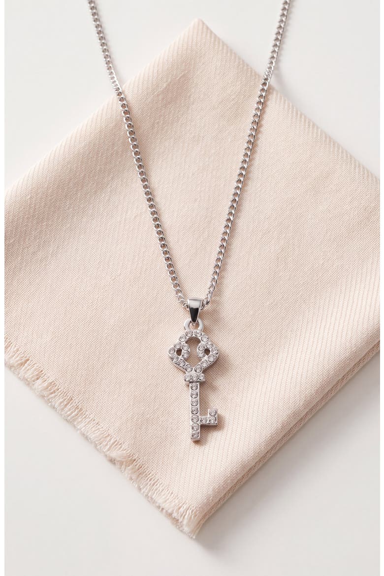 Rhinestone Key Pendant Necklace, Alternate, color, Silver