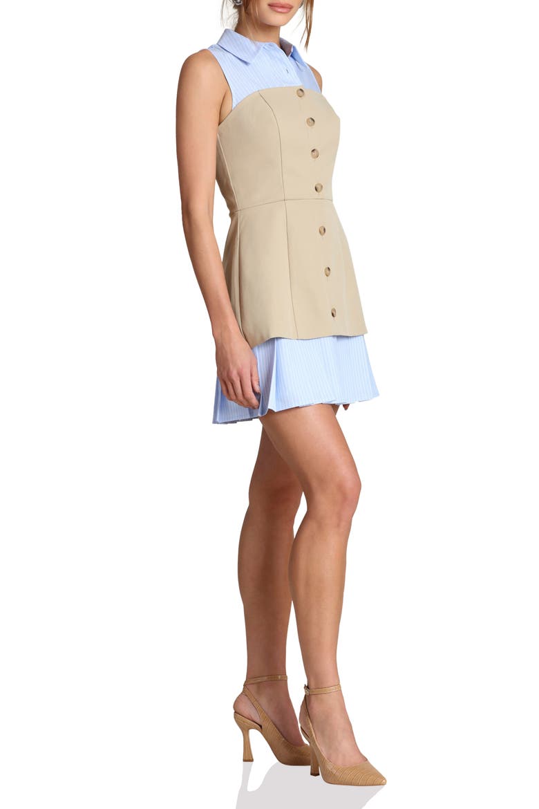 Sleeveless Mixed Media Shirtdress, Alternate, color, KHAKI AND BLUE STRIPE