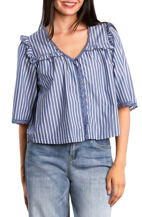 Juliet Lace & Ruffle Cotton Blend Top