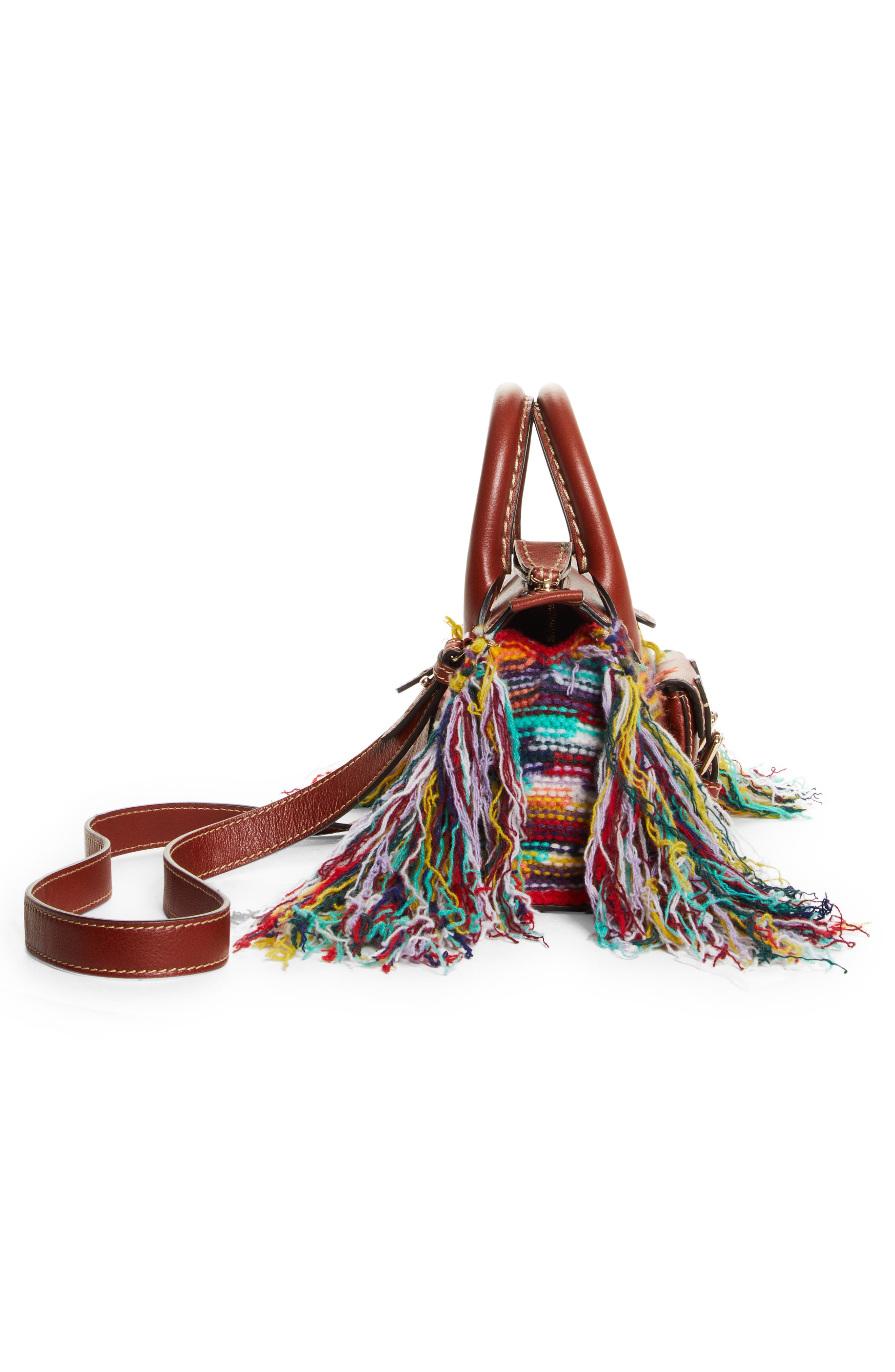 Chloé Mini Edith Cashmere & Leather Satchel, Alternate, color, 
