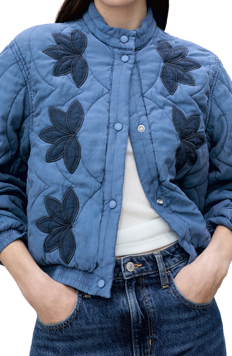 MANGO Floral Embroidery Quilted Jacket, Main, color, 