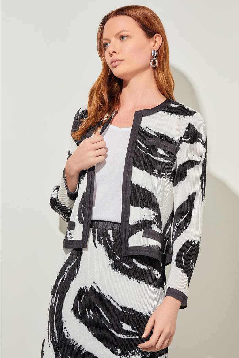 Abstract Brushstroke Crepe de Chine Jacket, Alternate, color, Black/White