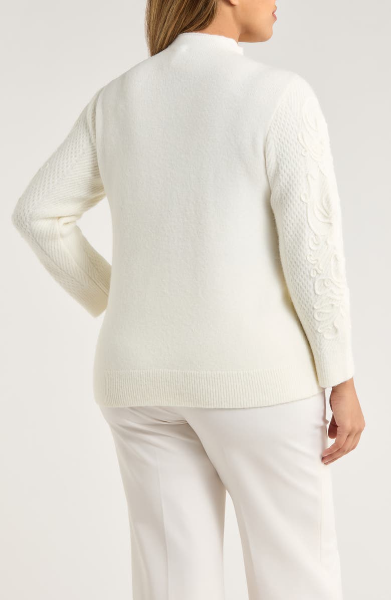 Anne Klein Embroidered Funnel Neck Sweater, Alternate, color, White Dove