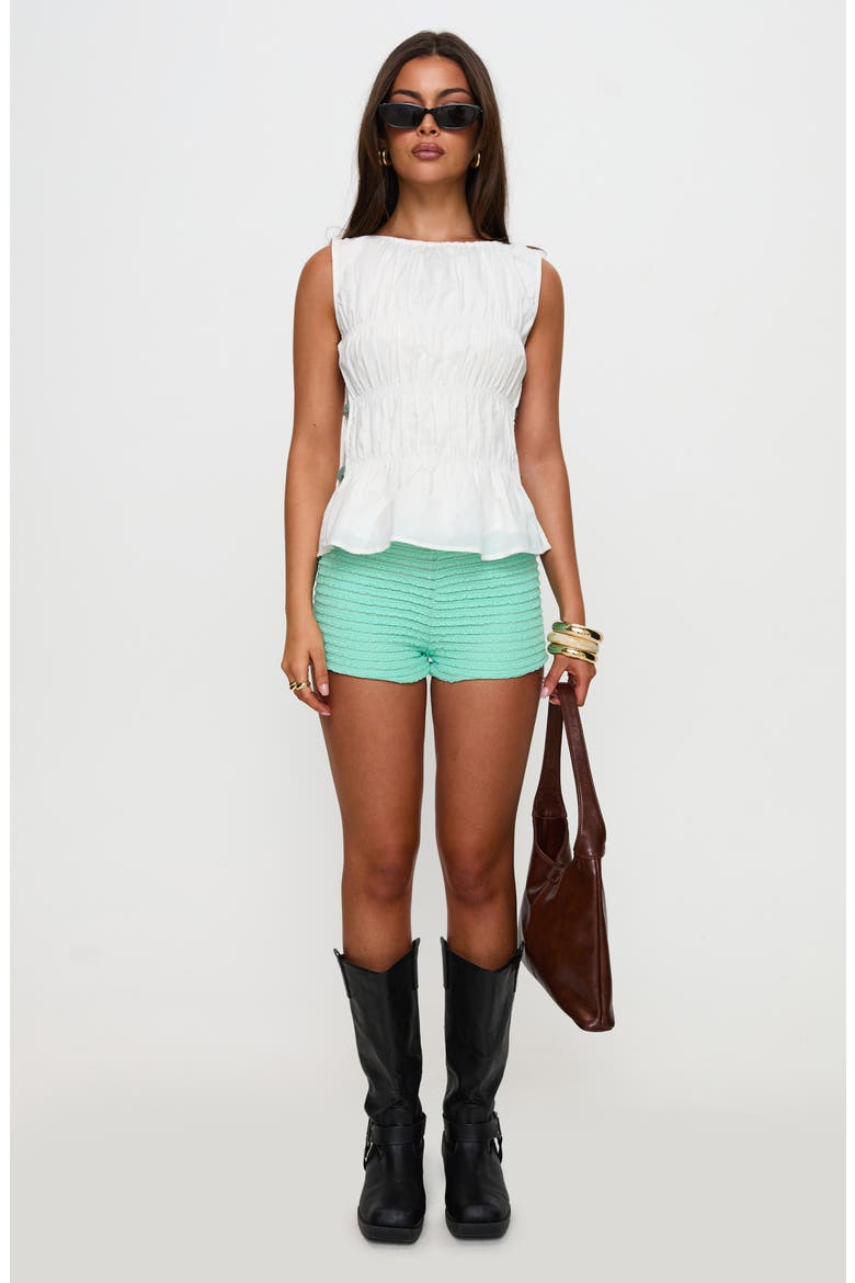 Read My Soul Bead Smocked Sleeveless Cotton & Linen Top, Alternate, color, WHITE