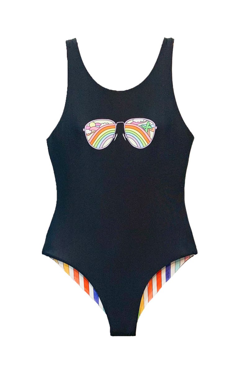 Limeapple REVERSIBLE STRIPED ONE PIECE SWIMSUIT, Main, color, Multicolor