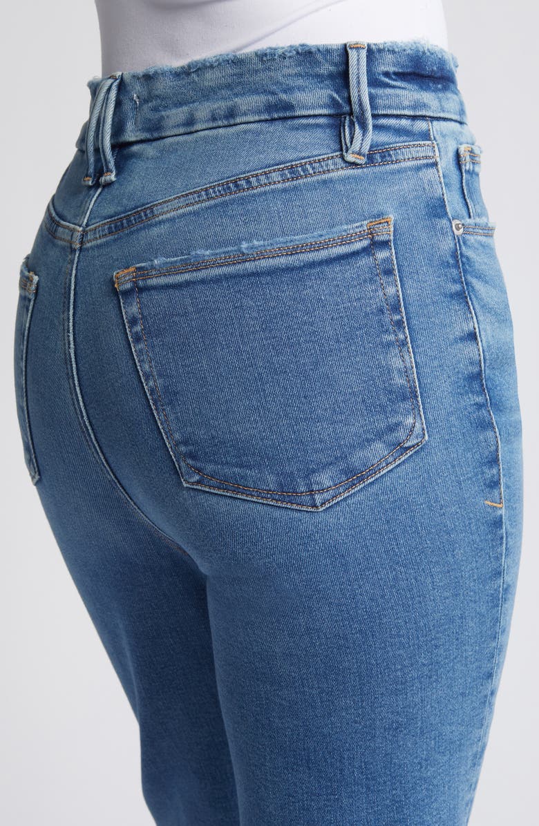 Good American Good Boy Twisted Slit Raw Hem Jeans, Alternate, color,