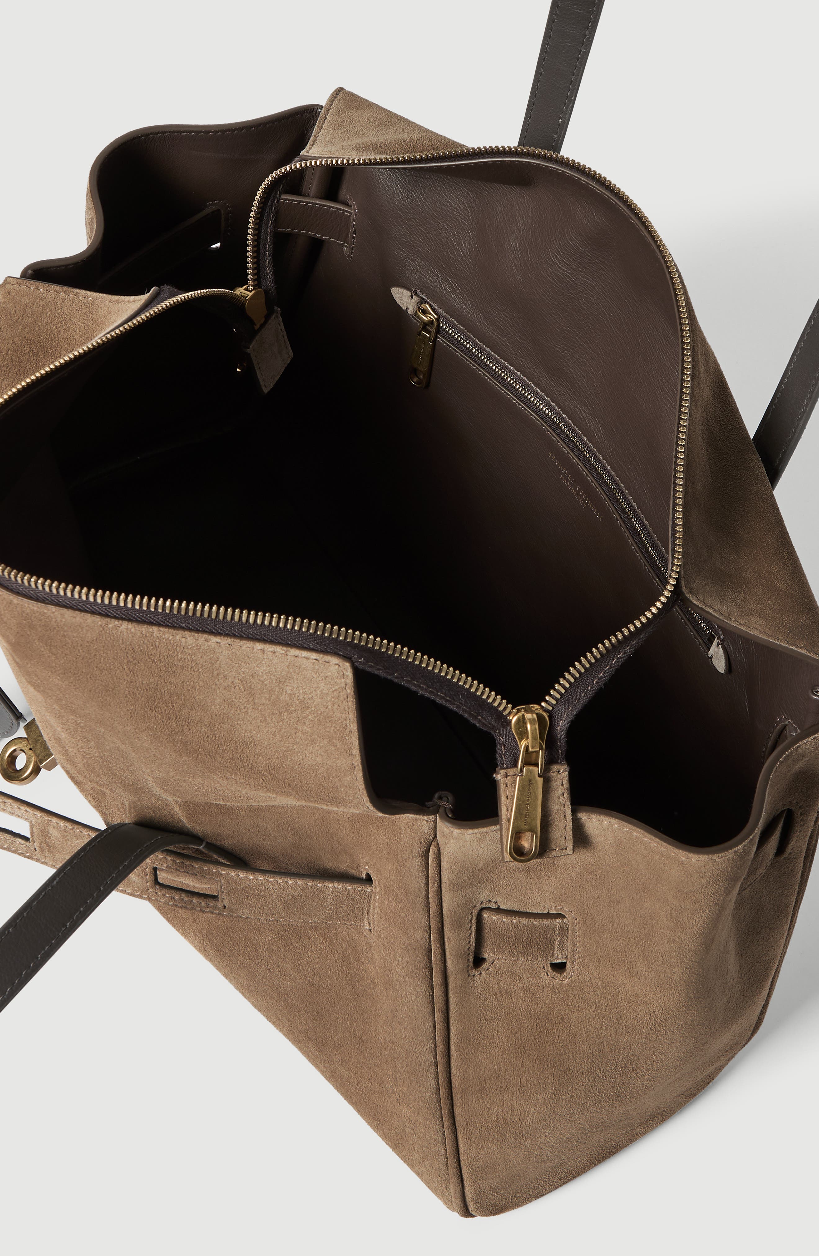 Explorer shoulder bag in suede, Alternate, color, Bark