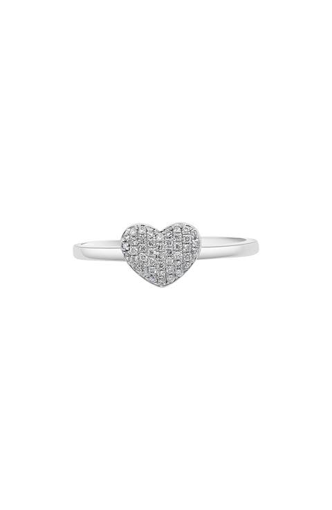 Sterling Silver Heart Diamond Ring - Size 7 - 0.13ctw