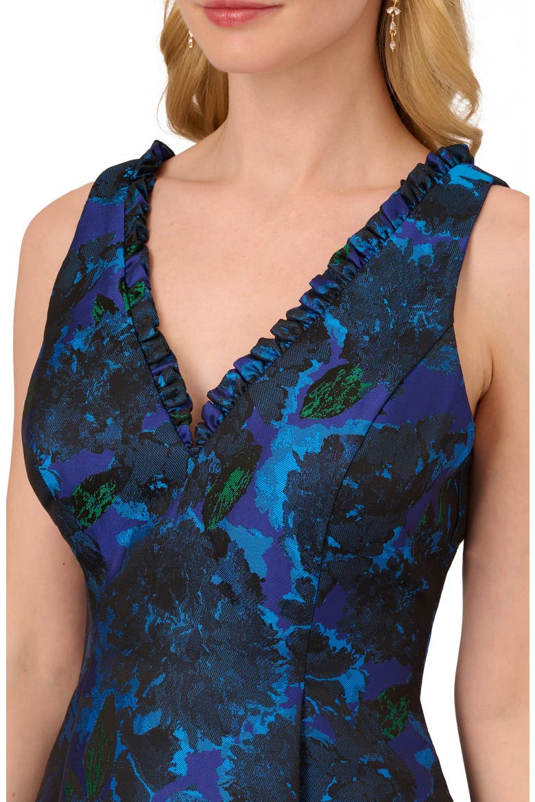 Floral Jacquard High-Low Fit & Flare Dress, Alternate, color, BLUE MULTI