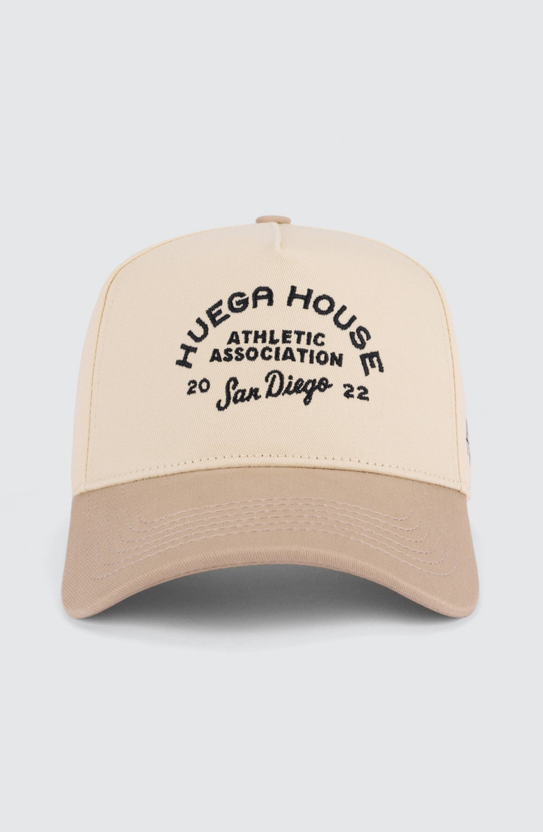Huega House Athletic Association Hat, Main, color, Khaki & Natural