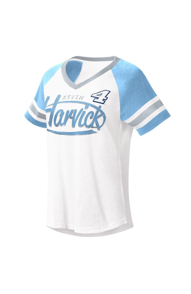 G-III 4HER BY CARL BANKS Women's G-III 4Her by Carl Banks White/Light Blue Kevin Harvick Circus Catch V-Neck T-Shirt, Main, color, White