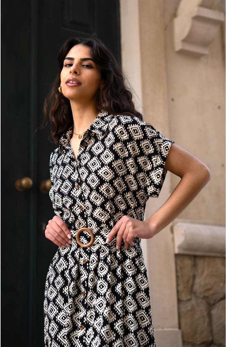 Yumi Midi Shirt Dress With Matching Belt, Alternate, color, Black