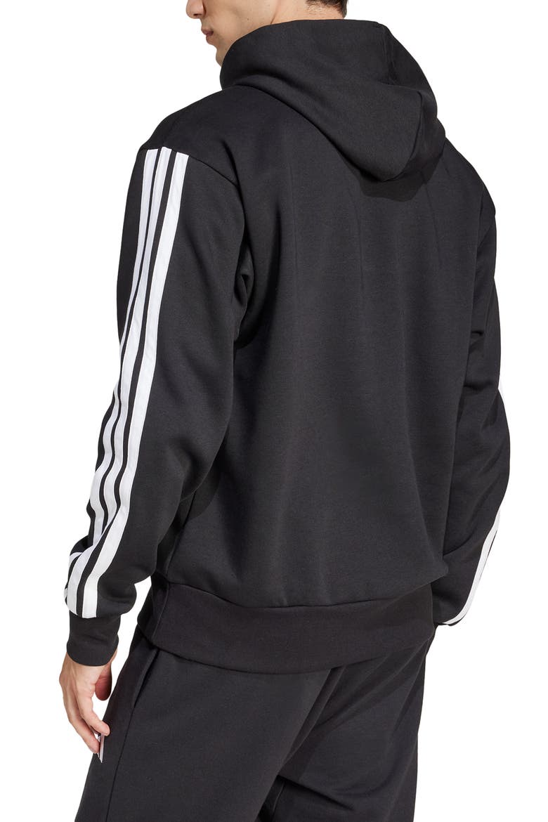 Essential 3-Stripes Fleece Hoodie, Alternate, color, BLACK/WHIT