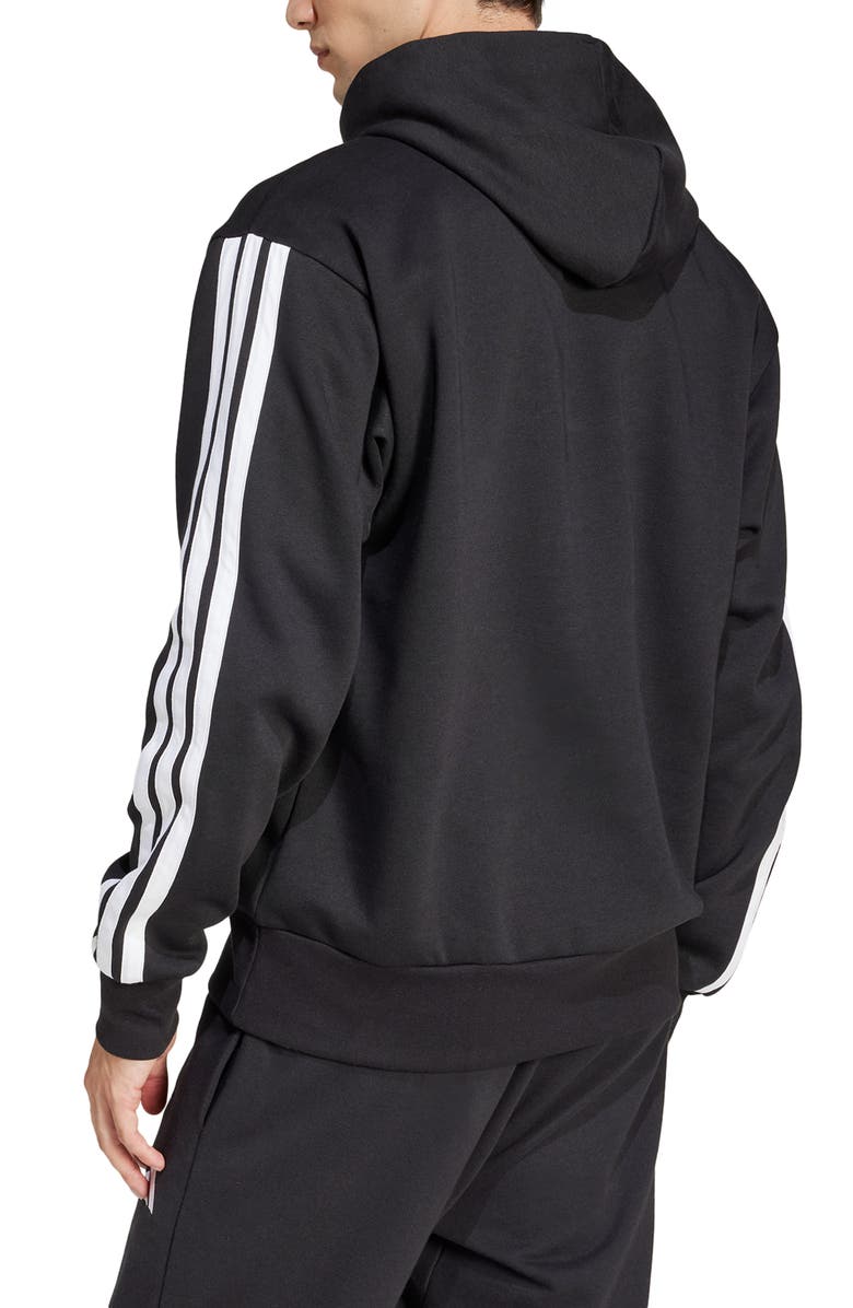 adidas Essential 3-Stripes Fleece Hoodie, Alternate, color, Black/ White Center Logo