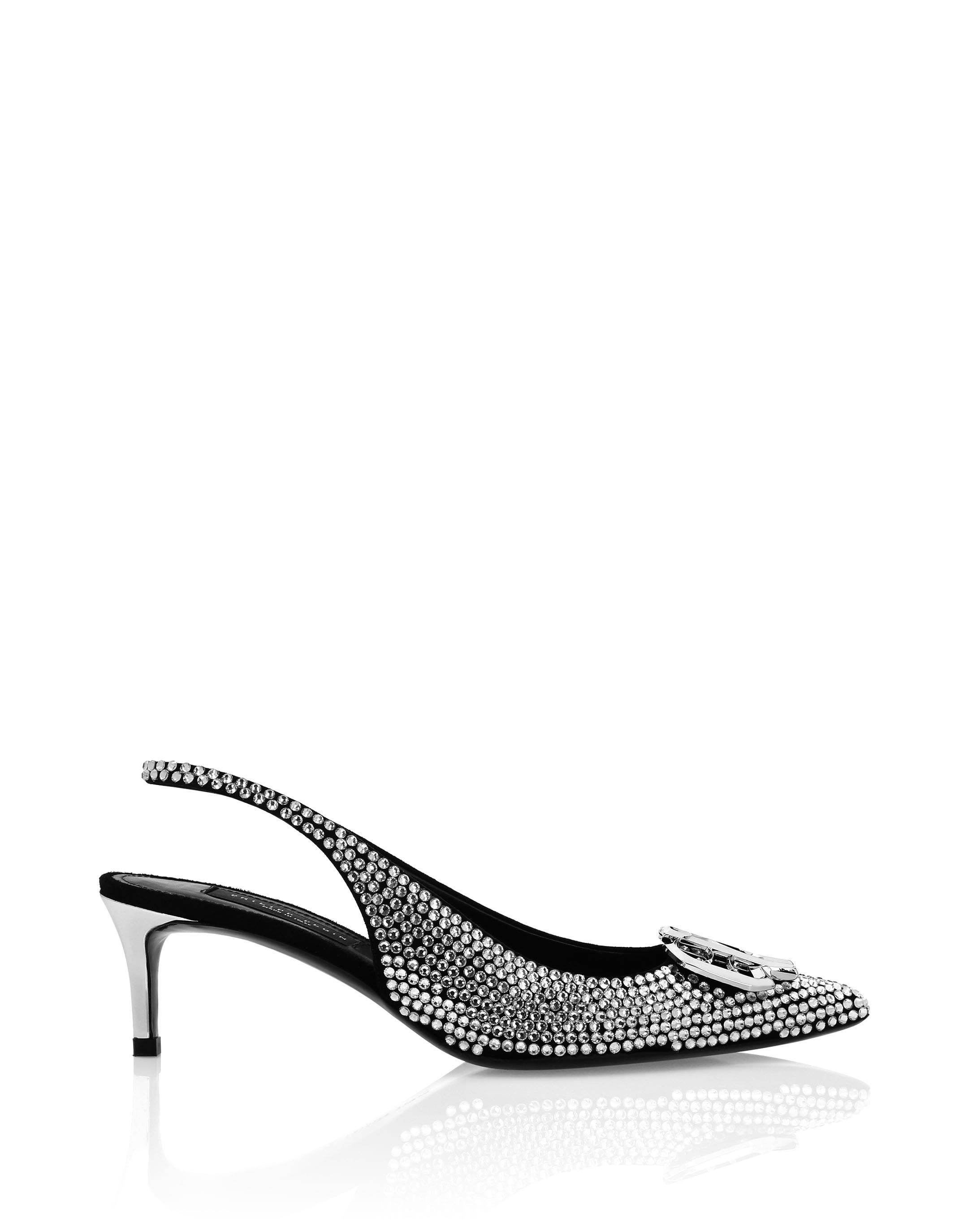 Strass Low Plein Heels Slingback Gothic Plein Women, Alternate, color, Silver