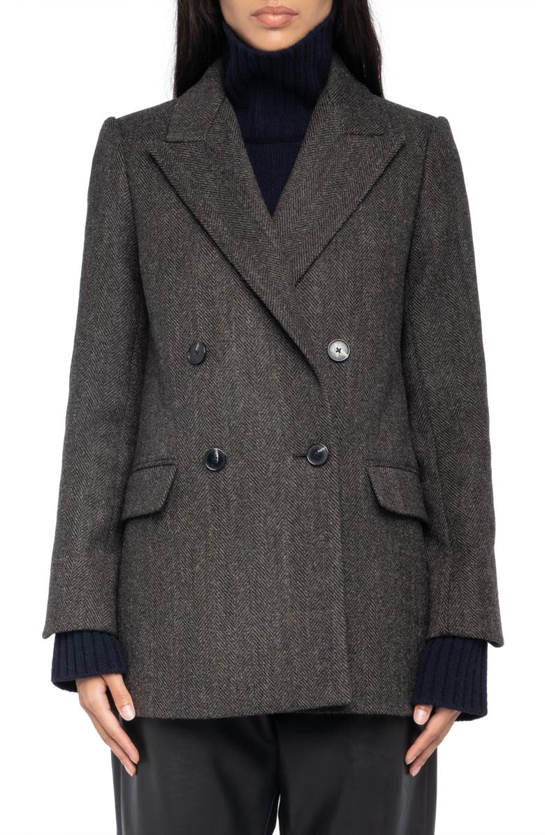 Zadig & Voltaire Miew Chevron Double Breasted Wool Blend Blazer, Main, color, Dark Chocolate