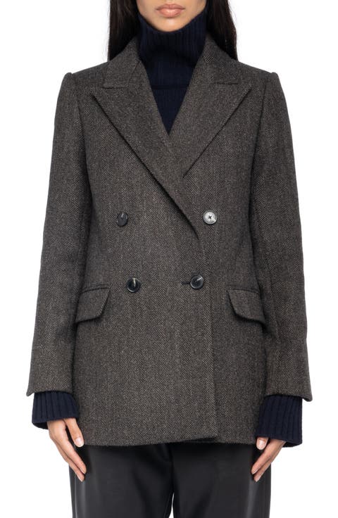 Miew Chevron Double Breasted Wool Blend Blazer