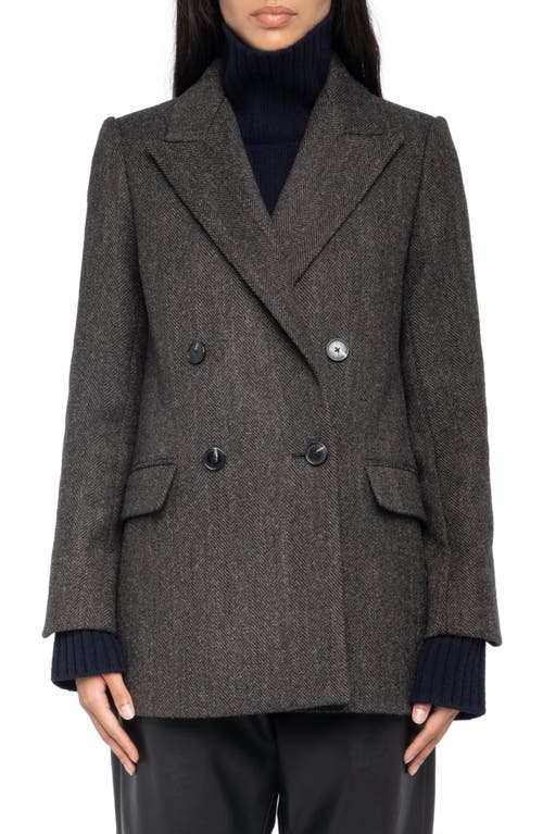 Zadig & Voltaire Miew Chevron Double Breasted Wool Blend Blazer In Black