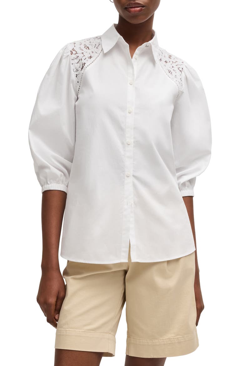 Brenda Cotton Button-Up Shirt, Main, color, WHT