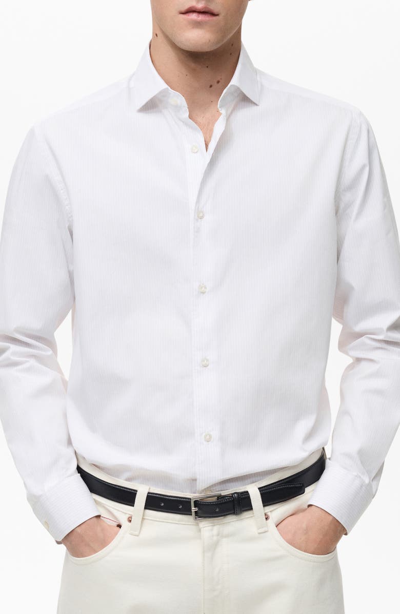 MANGO Regular Fit Pinstripe Cotton Button-Up Shirt, Main, color, 