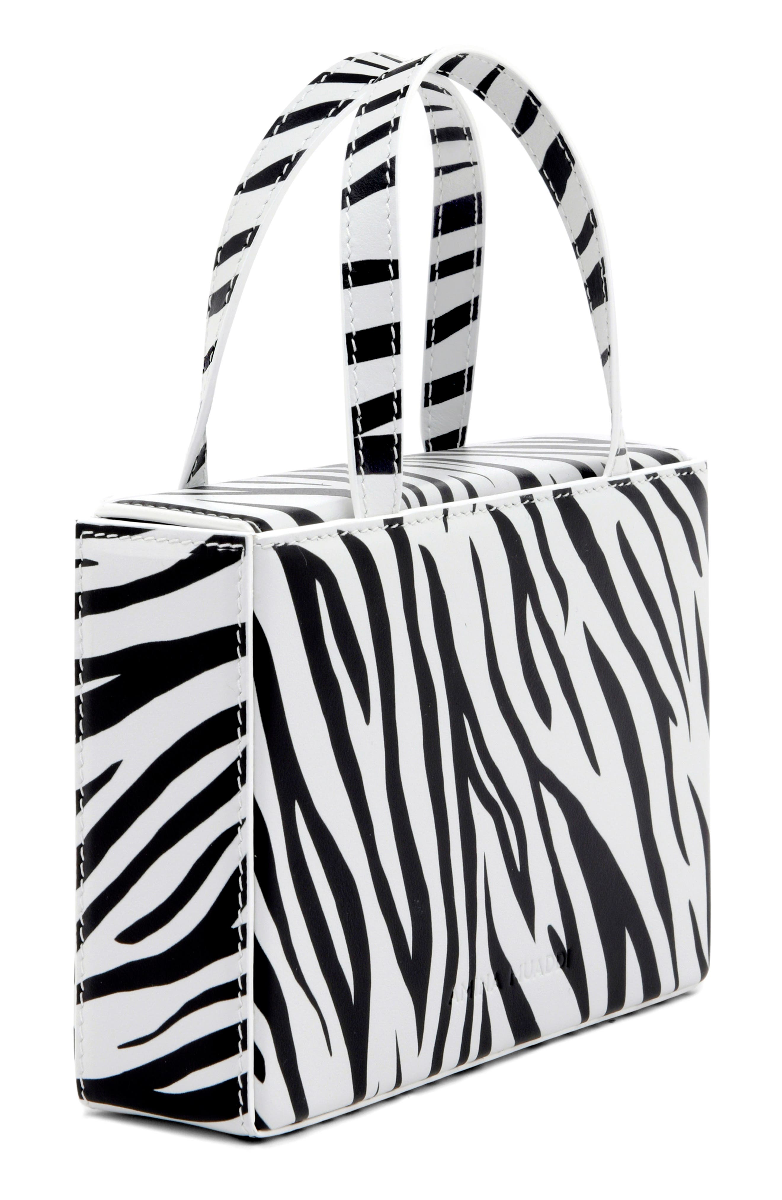 Amina Muaddi Amini Georgia Zebra Print Leather Top Handle Bag, Alternate, color, 