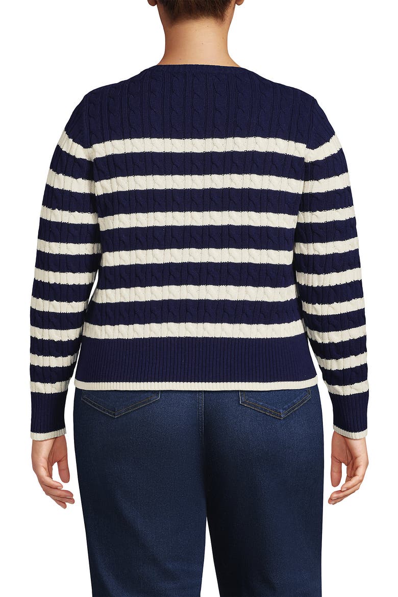 Drifter Modern Cable Crew Sweater, Alternate, color, Deep Sea Navy/Ivory Stripe