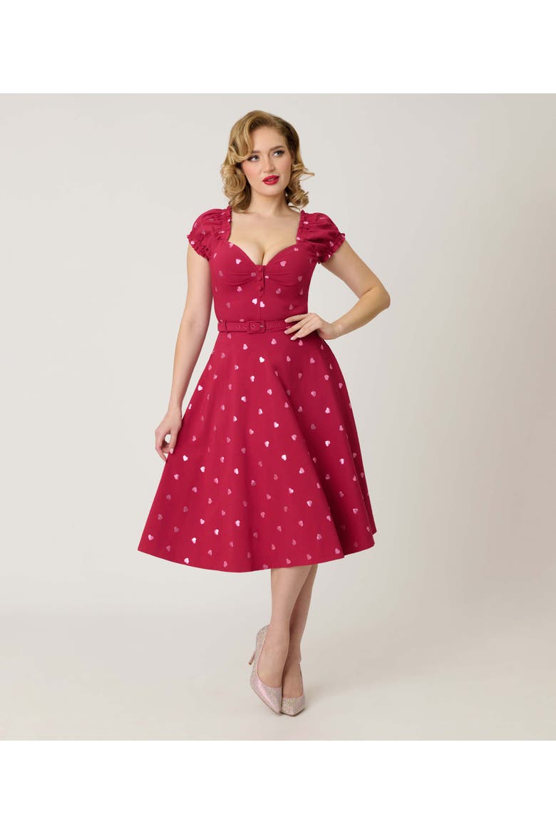 Ohara Swing Dress, Main, color, Burgundy W/ Pink Hearts