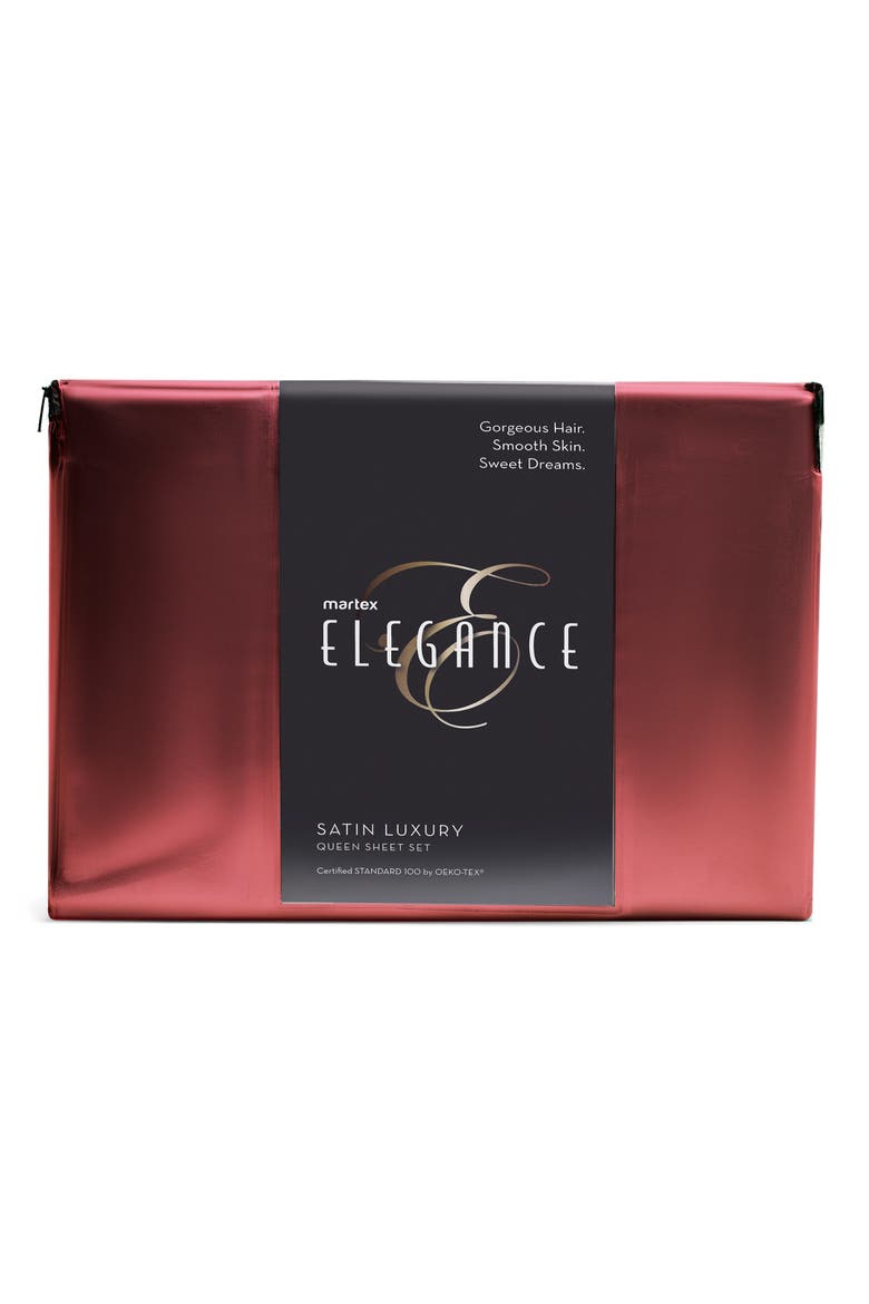 Elegance Satin Sheet Set, Alternate, color, MERLOT