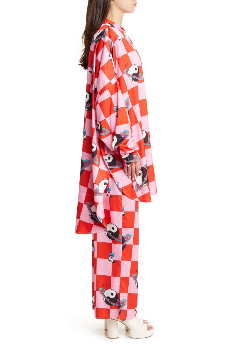 Dressed in Lala Oversize Button-Up Satin Shirt & High Waist Pants Set, Alternate, color,