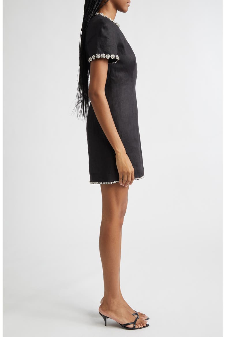 Rebellion Jewel Embellished Linen Minidress, Alternate, color, BLACK