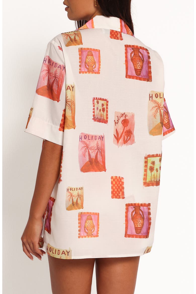 Aaliyah Postcard Print Tie Front Shirt, Alternate, color, WHITE MULTI