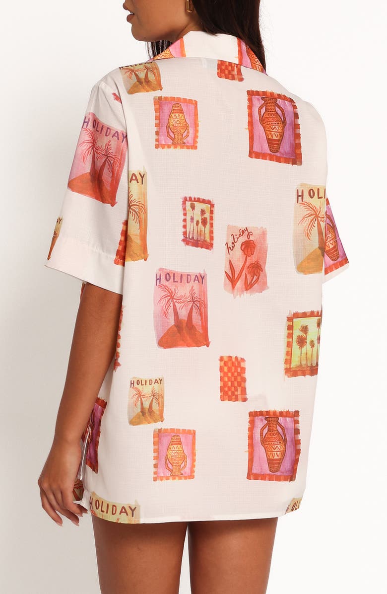 Petal & Pup Aaliyah Postcard Print Tie Front Shirt, Alternate, color, White Multi