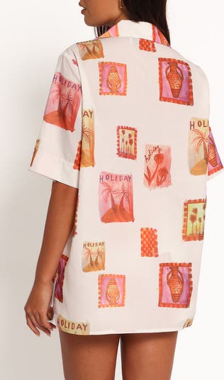 Aaliyah Postcard Print Tie Front Shirt