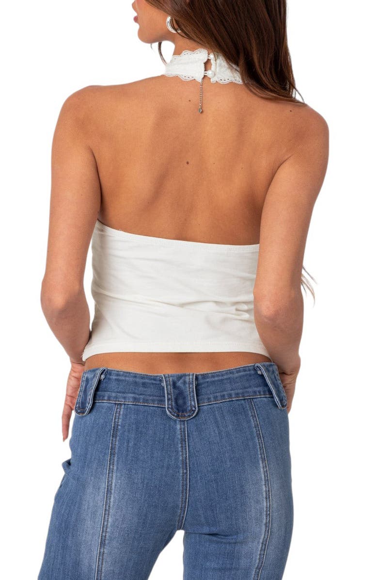 EDIKTED Carolyn Lacy Stretch Cotton Halter Top, Alternate, color, White
