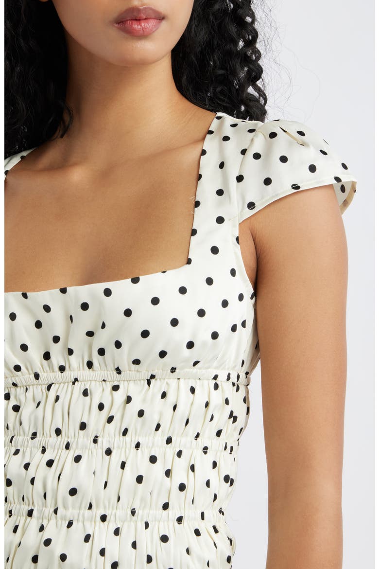 Evanelie Shirred Minidress, Alternate, color, WHITE POLKA