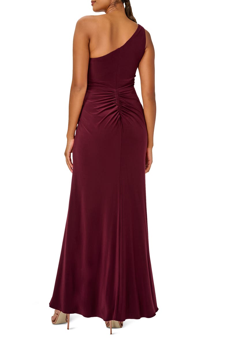 One-Shoulder Jersey Gown, Alternate, color, RED WINE