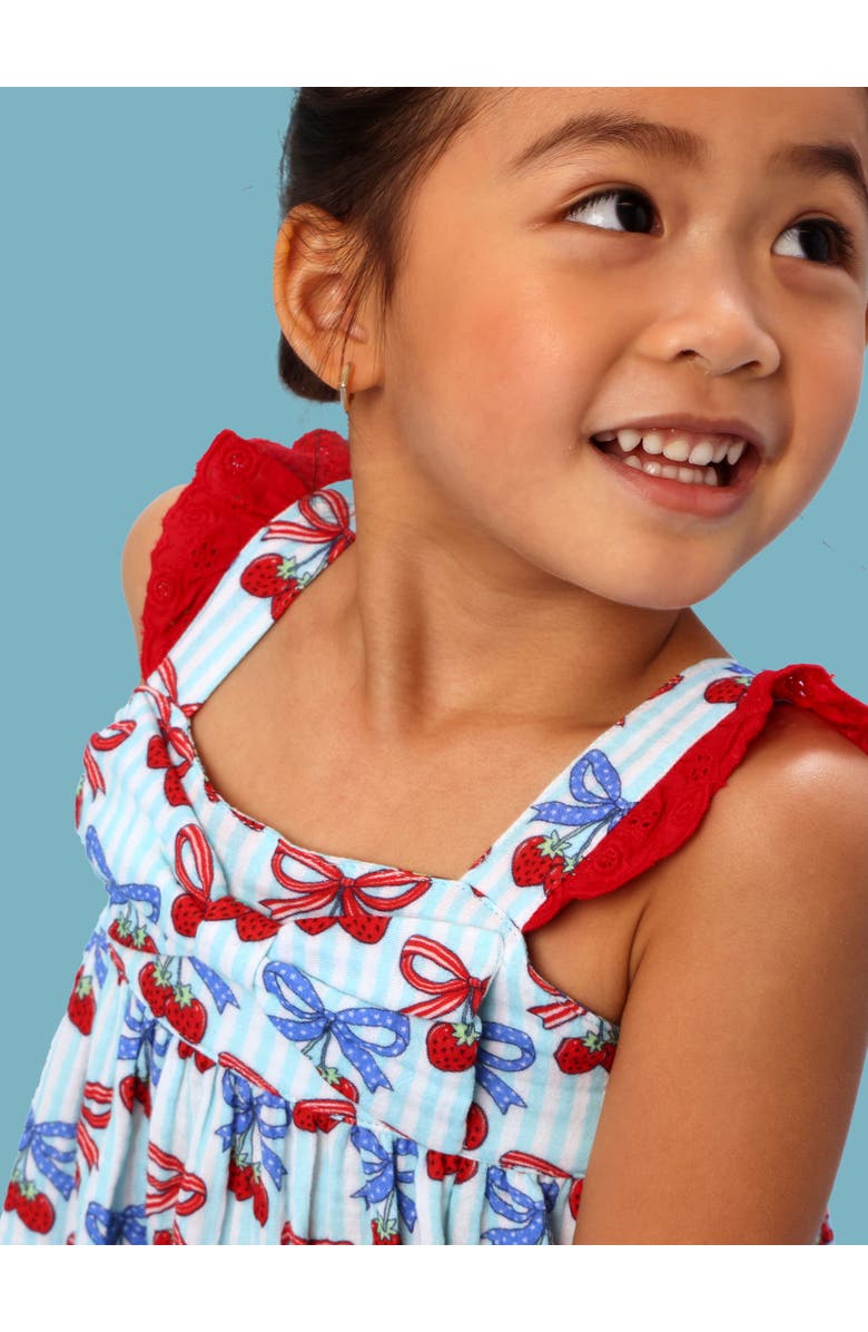 RuffleButts Cotton Gauze Flutter Bow Woven Dress, Alternate, color, Berries & Bows