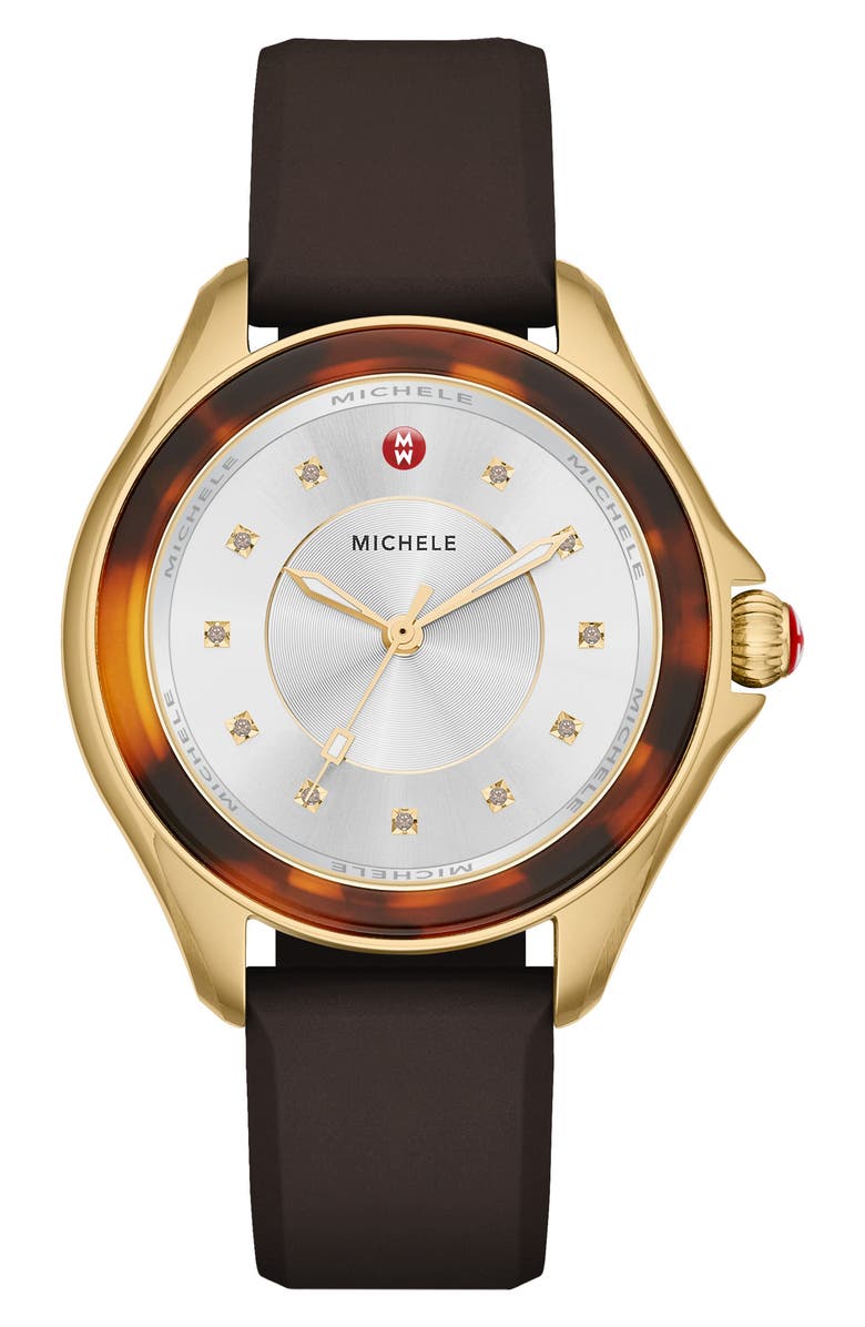 MICHELE Cape Silicone Strap Watch, 40mm, Main, color, 
