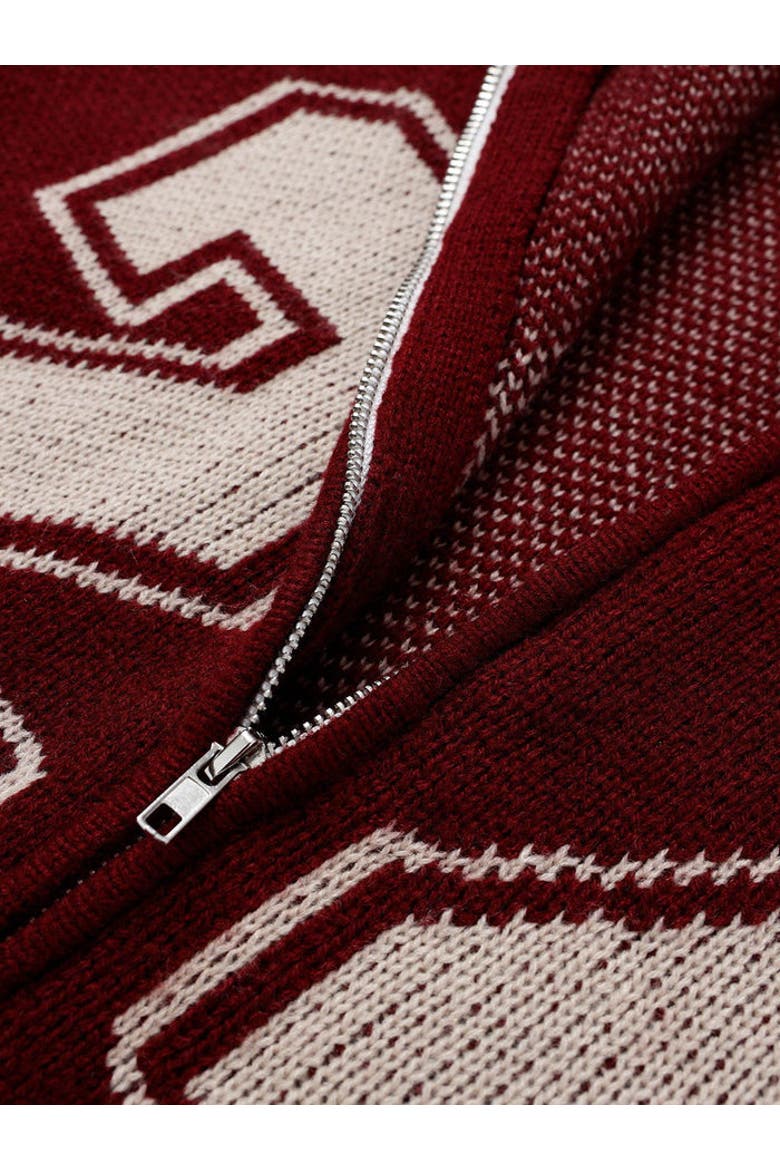 24 Jacquard Zip Up Cardigan, Alternate, color, Red