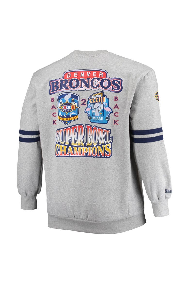 Men's Mitchell & Ness Heathered Gray Denver Broncos Big & Tall Allover Print Pullover Sweatshirt, Alternate, color, Heather Gray