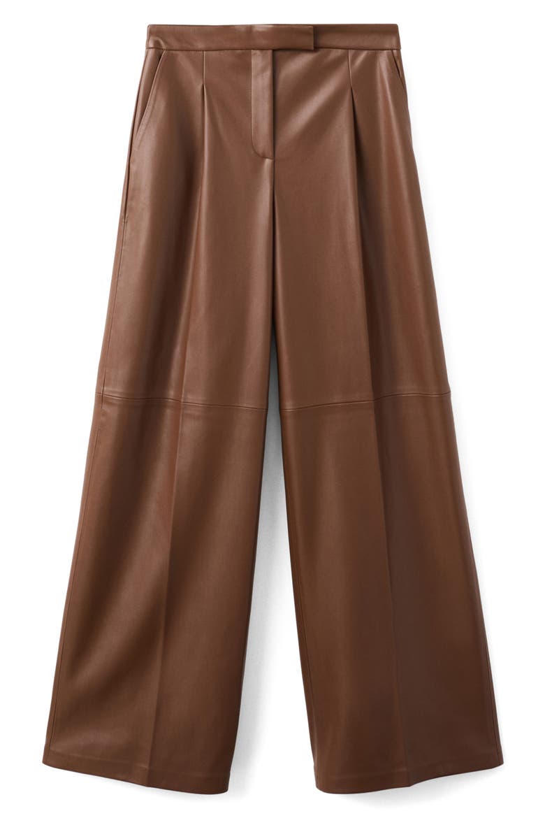 Riga Faux Leather Wide Leg Pants, Main, color, MEDIUM BROWN