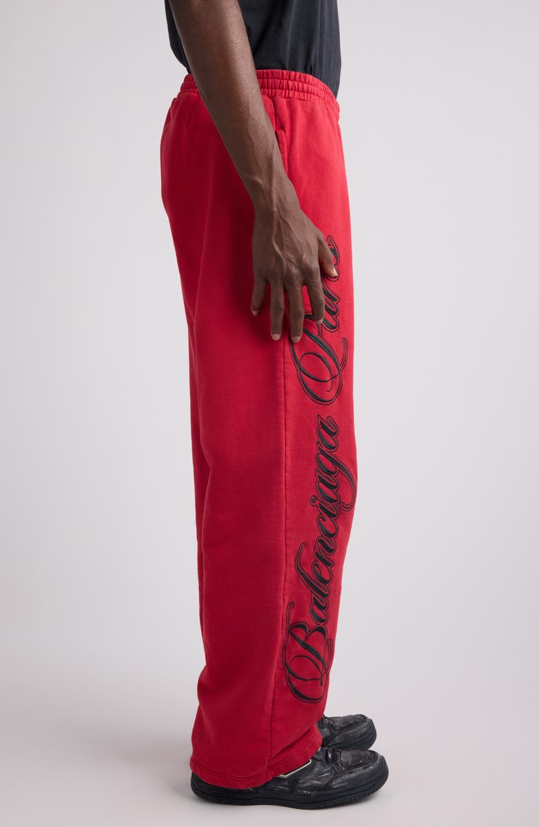 Balenciaga Big B Cursive Logo Embroidered Dry Fleece Sweatpants, Alternate, color, Red/ Black