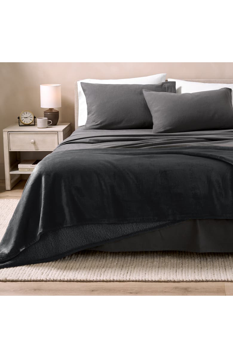 Bare Home Reversible Plush Fleece Blanket, Alternate, color, Black/Black