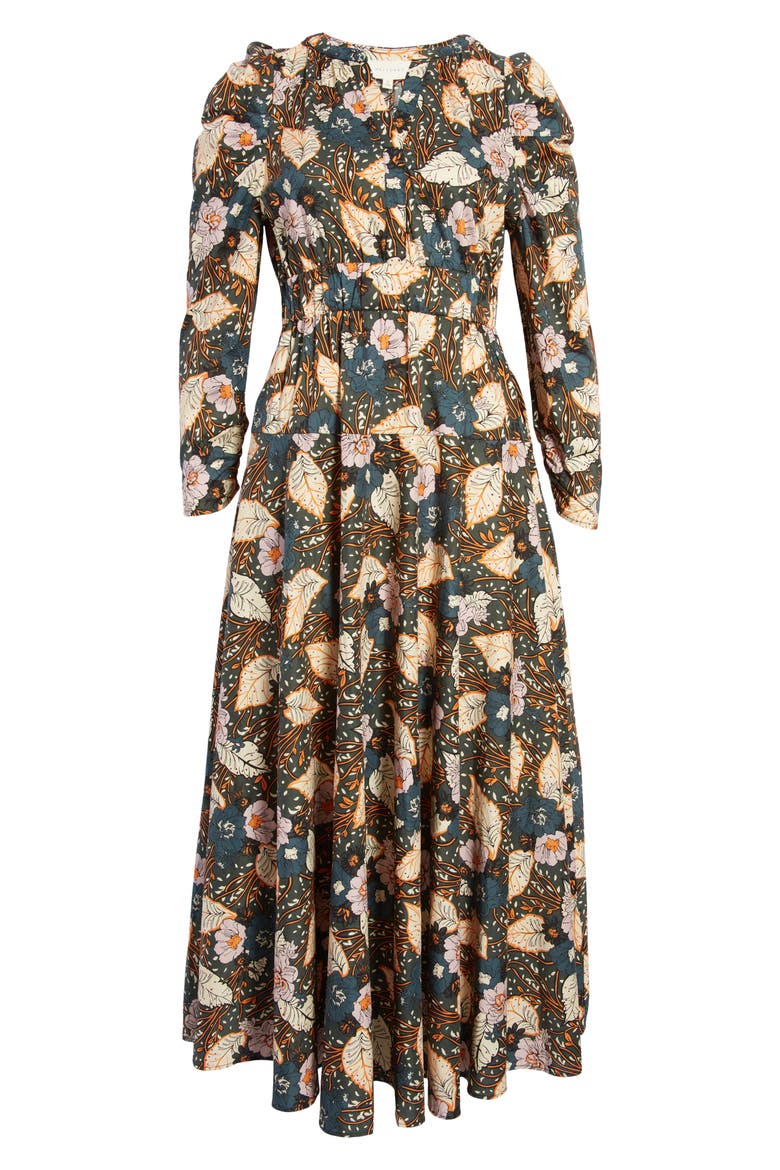 Floral Print Belted Long Sleeve A-Line Dress, Alternate, color, NAVY MULTI